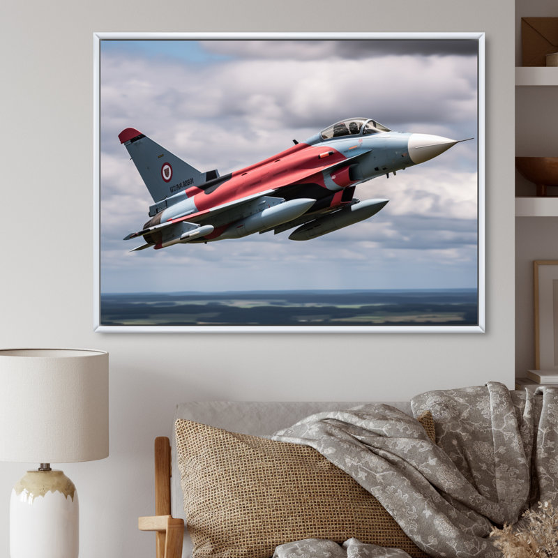 Avion de chasse militaire I - reproduction sur toile, Cadre flottant blanc, H 34 po x l 44 po x P 1,5 po