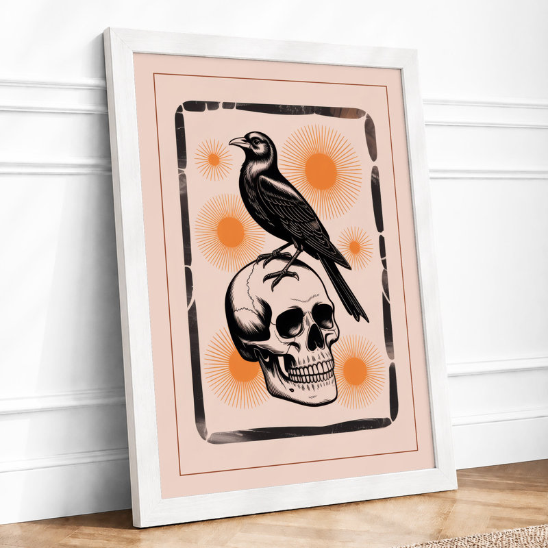 Raven and Skull Modern - Framed Print, A3 - 42.0 x 29.7 cm, White