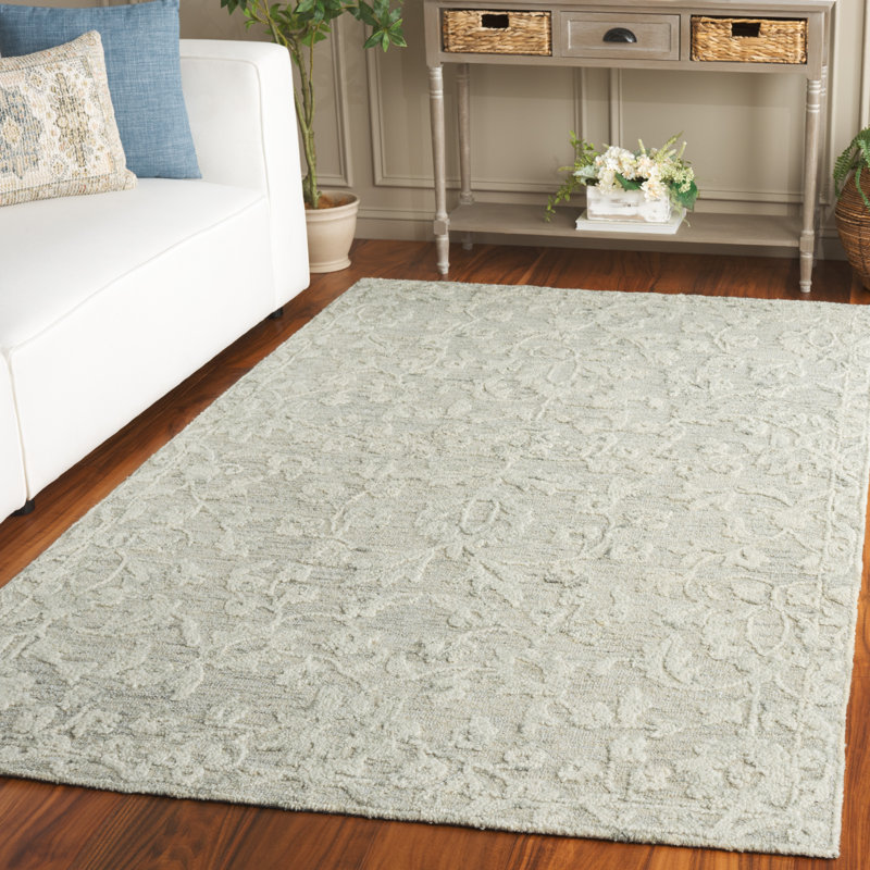Marquee 510 Hand Tufted Wool/Cotton/Pet Yarn Floral Rug in Gray/Ivory, Rectangle 4' x 6'
