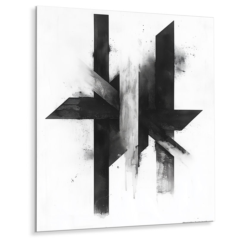 Géométrie des angles monochromes - formes abstraites en métal, impression sur métal moderne, 12" W x 20" H