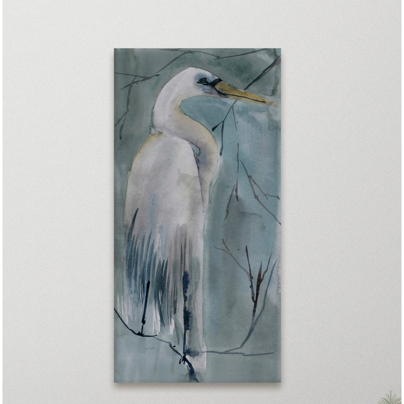 Héron blanc - reproduction sur toile, H 24 po x l 12 po x P 1,5 po