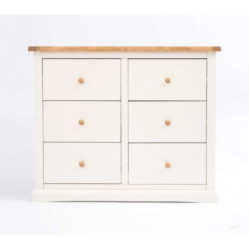 6 Drawer 110cm W Double Dresser, Off White