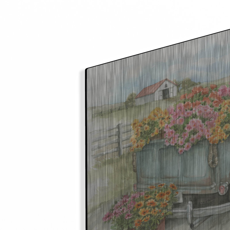 Art mural en métal «Truck With Flowers» par Leslie Trimbach, H 12 po x l 16 po