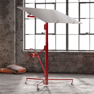 Leveur de plaques de plâtre de 3,35 m (11 pi), palan robuste avec roues, capacité de charge de 68 kg (150 lb), cric de levage réglable à 360° pour la rénovation domiciliaire (rouge)