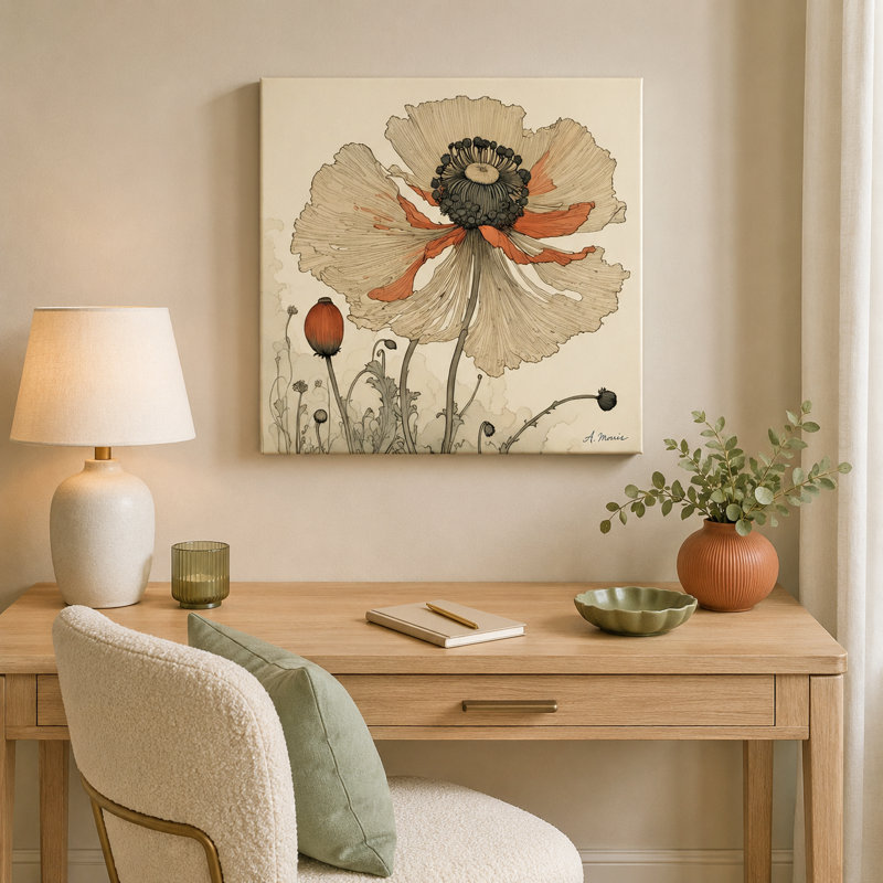 «Desert Bloom», art coquelicot rétro sur toile, H 20 po x l 20 po