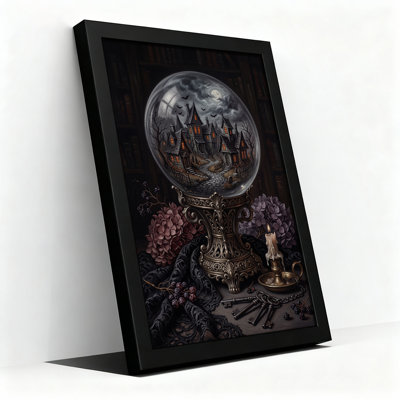 Crystal Ball Showing Haunted Village Under Full Halloween Canvas Wall Art