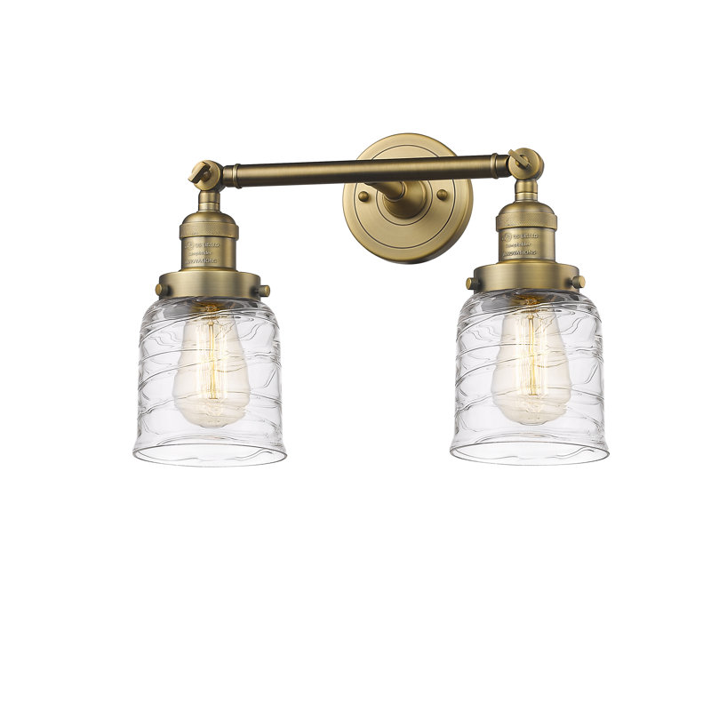ClipperCove 2 - Light Dimmable Vanity Light, 60 Watt Vintage Incandescent Bulb, Brushed Brass, Clear Deco Swirl