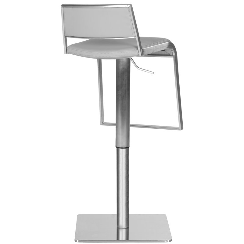 Gray Adjustable Swivel Bar Stool with Metal Base and Leather Seat