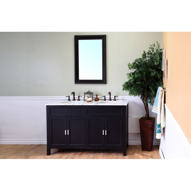 Lovelady 60'' Double Bathroom Vanity with Marble Top, Ebony