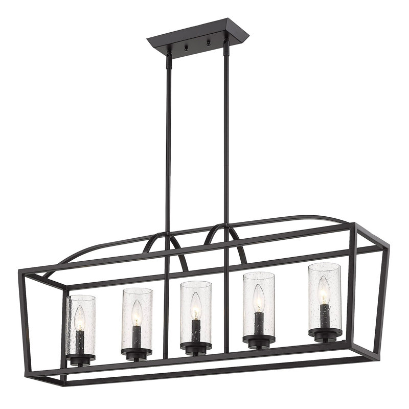 Skegness 5 - Light Matte Black Pendant, Matte Black, Seeded Glass