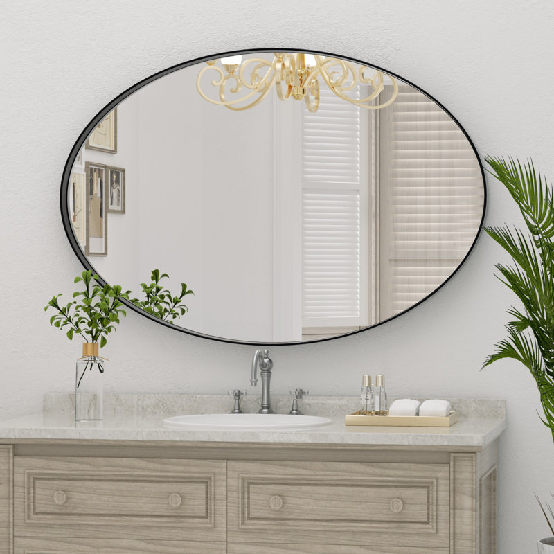 Hun Oval Vanity Mirror Wall Mounted Mirror Ideal for Bedroom, Entryway, Living Room, Black, 36" x 24"
