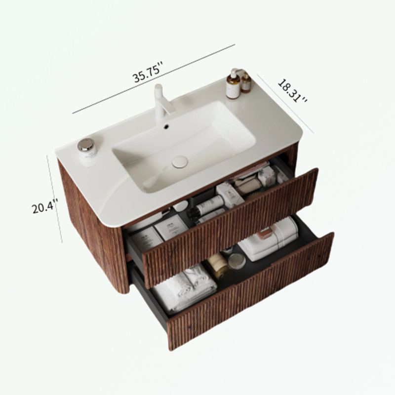 Ensemble de meuble-lavabo mural rayé avec 2 tiroirs