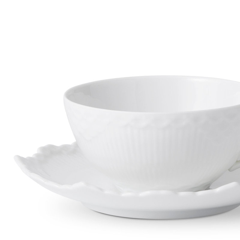 White Fluted Full Lace Porcelain Teacup