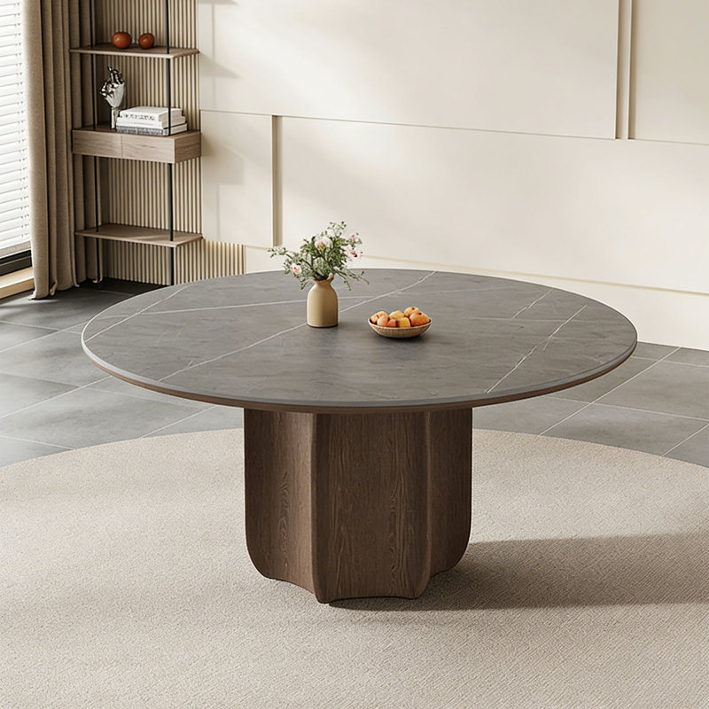 Table moderne en bois fritté et pierre moderne, 29.5"H x 43.3"L x 43.3"W