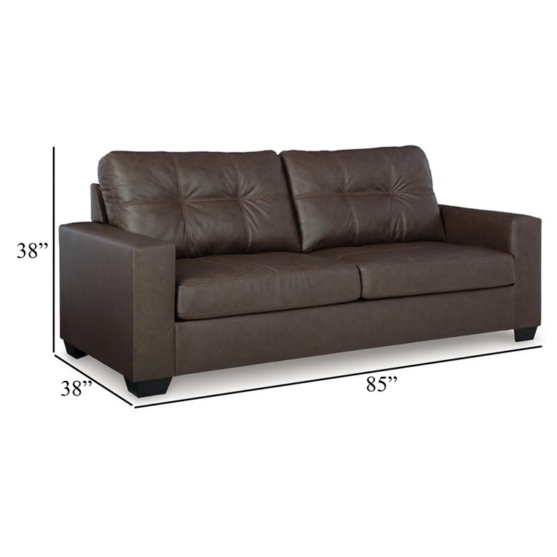 Canapé Barl, similicuir riche capitonné doux de style moderne 85 pouces, Brun