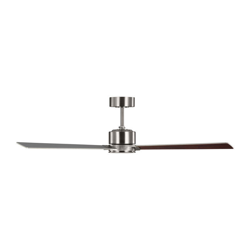 Rozzen Downrod Ceiling Fan, Silver/Walnut, 52", Brushed Steel
