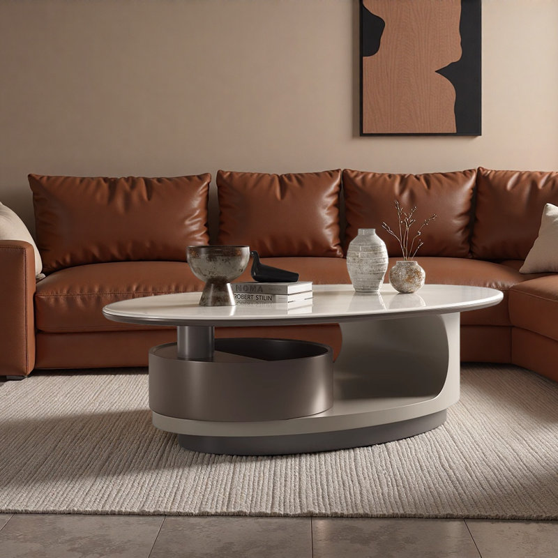 Oval Rockboard Coffee Table, 14.2" H x 51.2" L x 31.5" W