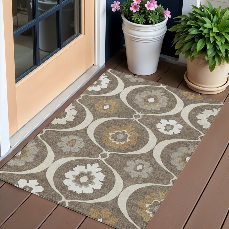 3' X 5' Brown Beige And Taupe Medallion Washable Indoor Outdoor Area Rug