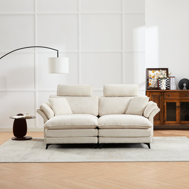 Canapé modulaire en velours côtelé avec 2 appuis-tête et - 4 canapé confortable pour le salon (chambre confortable de 85,8 po beige, appartement