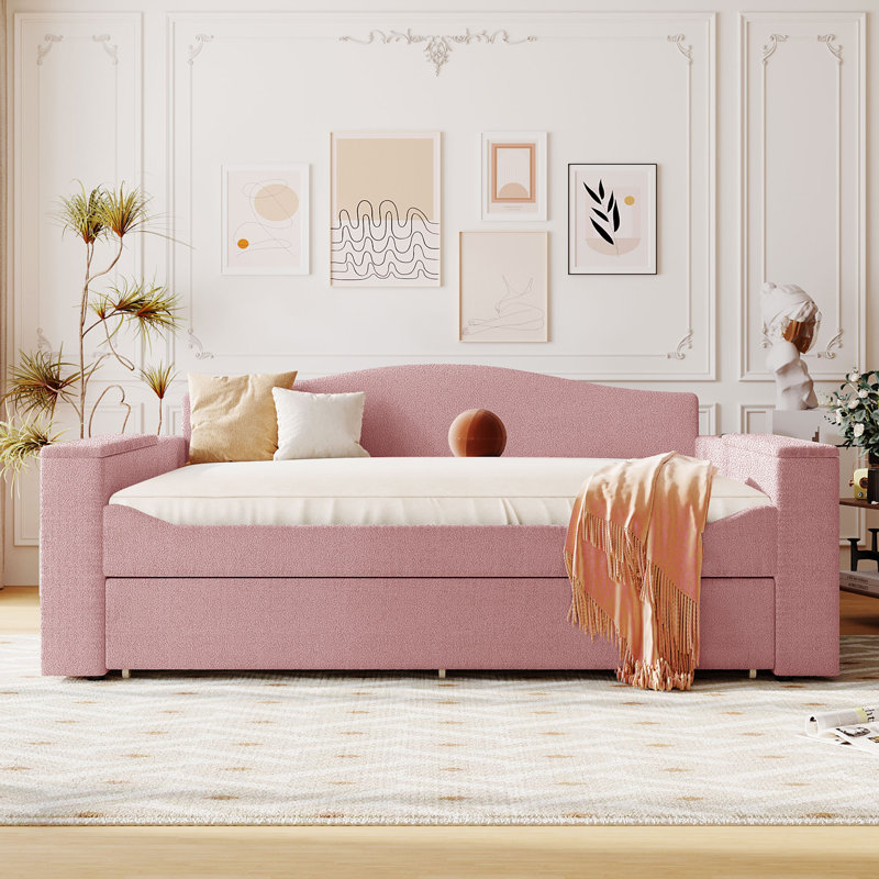 Lit de jour rembourré avec couchette, Rose