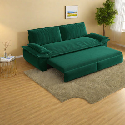 Modern Convertible Velvet Sofa, Queen Sleeper With Multifunctional Design, Green