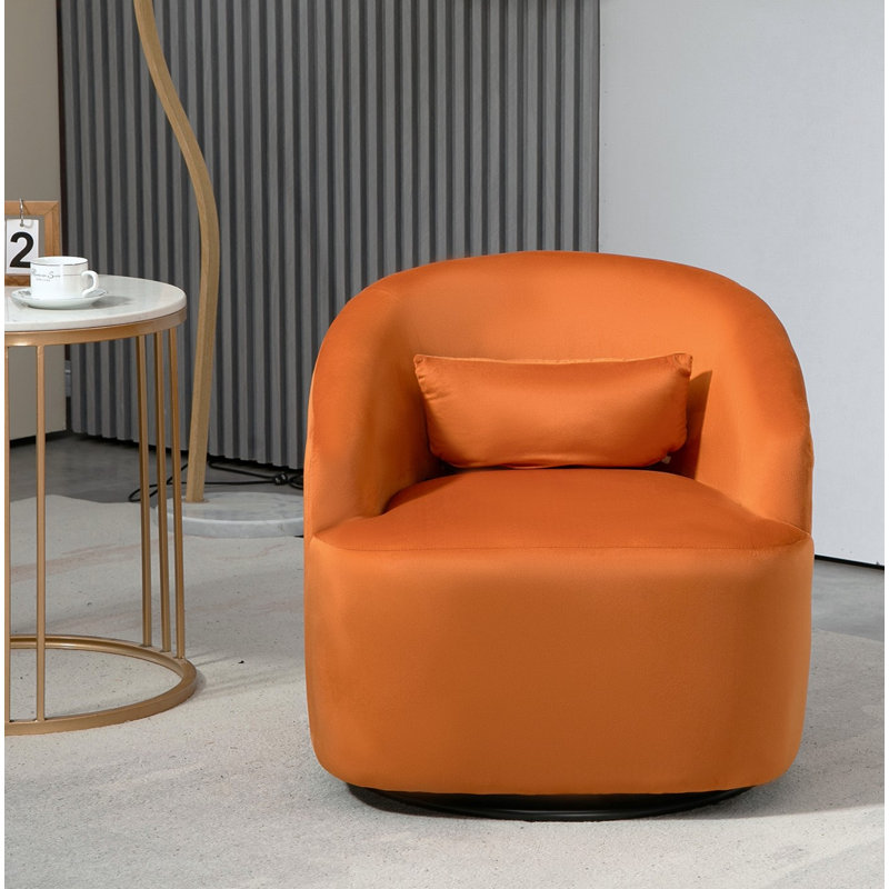 Fauteuil d'appoint pivotant à 360 degrés, style tonneau, revêtement en velours, fauteuil contemporain, Orange, Orange