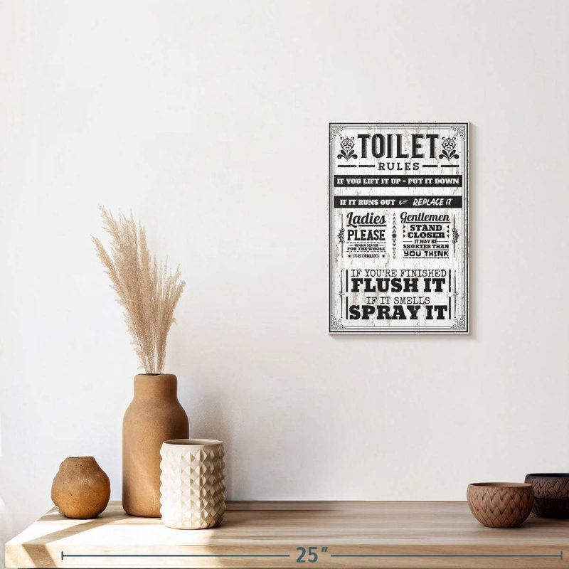 Proper Bathroom Rules Canvas Print, 12" H x 8" W x 1" D
