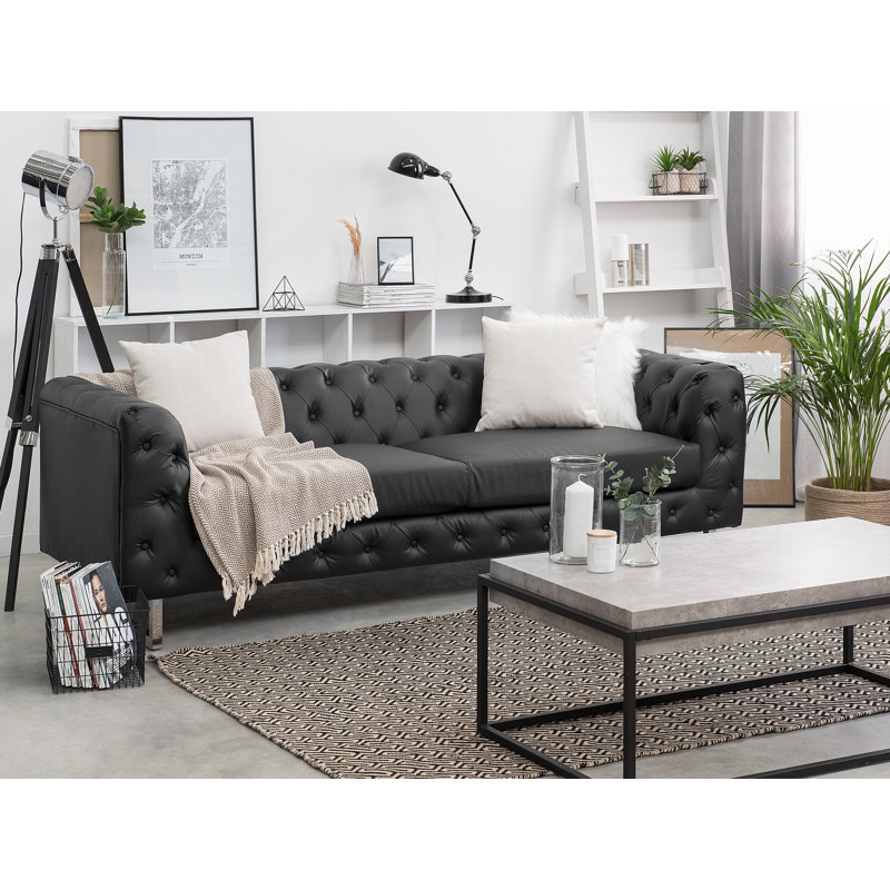 Mellal Faux Leather Sofa, Black