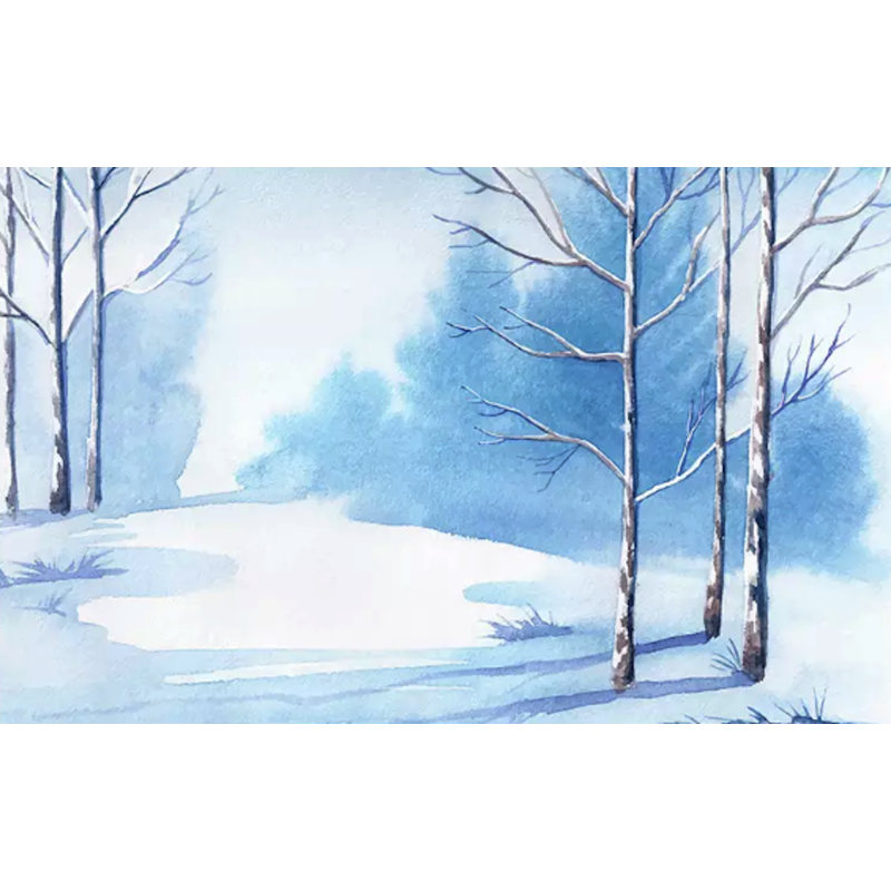 Paysage d'hiver, aquarelle, forêt, dessin, papier peint naturel amovible, L 48,96 po x l 75 po