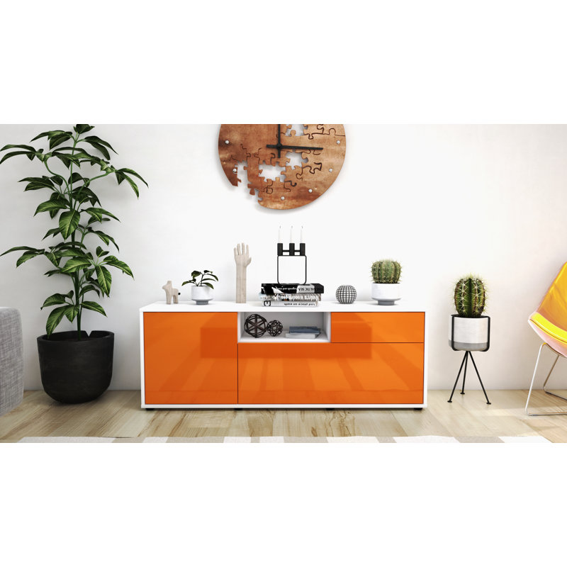 Wyckoff Unfinished TV Stand for TVs up to 60", High-gloss Orange / Matte White