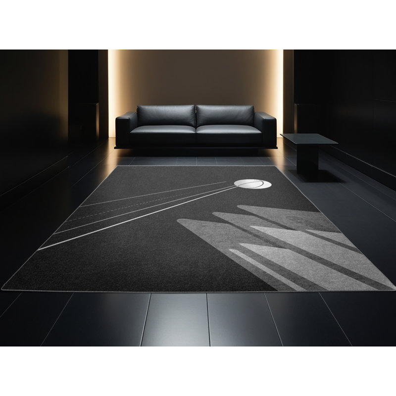 Machine Washable Marvale Basketball Three Point Shot Minimalist Solid Color Rug in Gray – Gray Binding, 8x10