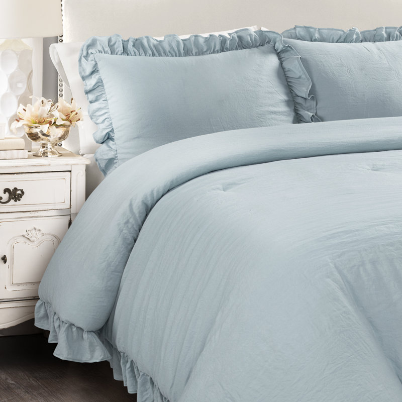 Reyna Microfiber 3 Piece Comforter Set, Full/Queen Comforter + 2 Standard Shams, Lake Blue