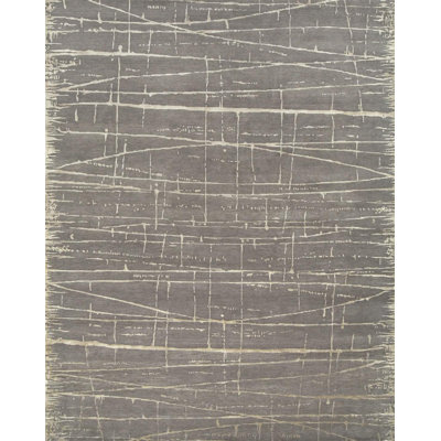 8x10 Modern Art Rug, Hand-Knotted Wool Silk Rug, Tivoli Contemporary Area Rug, Abstract Geometric Carpet, Luxury Charcoal Gold, 8x10