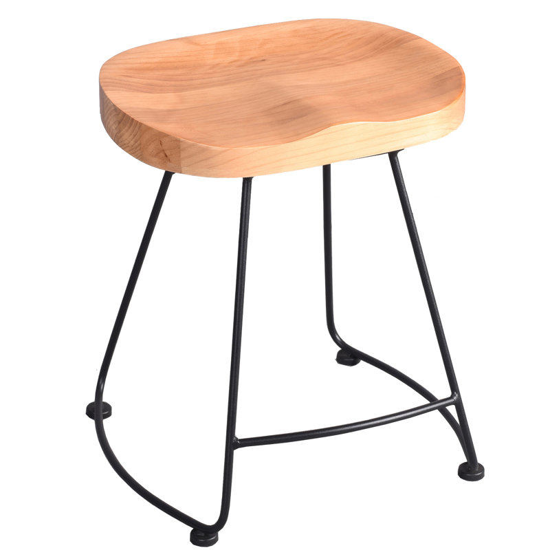 Tabouret court en bois massif 18,5 po Underclift, Chêne / noir