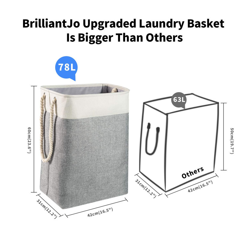 Canvas Rolling Laundry Bin with Handles, Grey
