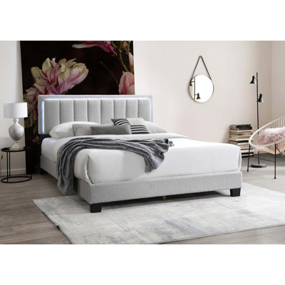 1pc Full Size Bed Channel Tufting w LED Full Upholstered Bedroom Furniture