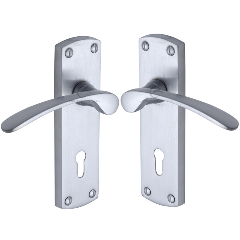 Heritage Brass Project Hardware Door Handle Lever Lock Luca Design, Satin Chrome