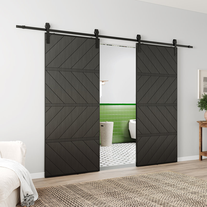 Black Barn Door Design - 4 Lite DIY Assemble Solid Wood Prefinished with Installation Hardware Kit, 36" x 84"