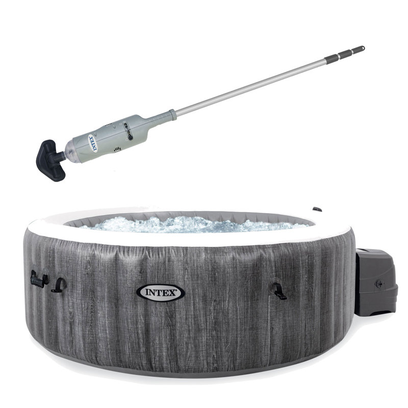 Intex Handheld Pool Vacuum w/PureSpa Plus 4 Person Inflatable Hot Tub, Gray