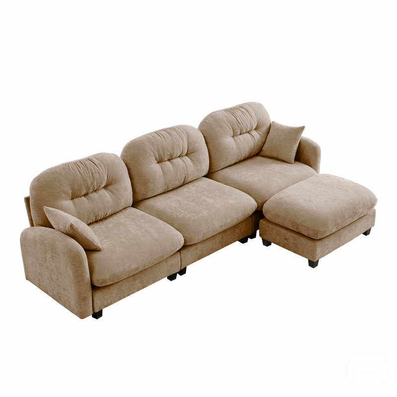Canapé modulaire modulaire en forme de L avec repose-pieds, tissu chenille de qualité supérieure, dossier capitonné, conception ergonomique