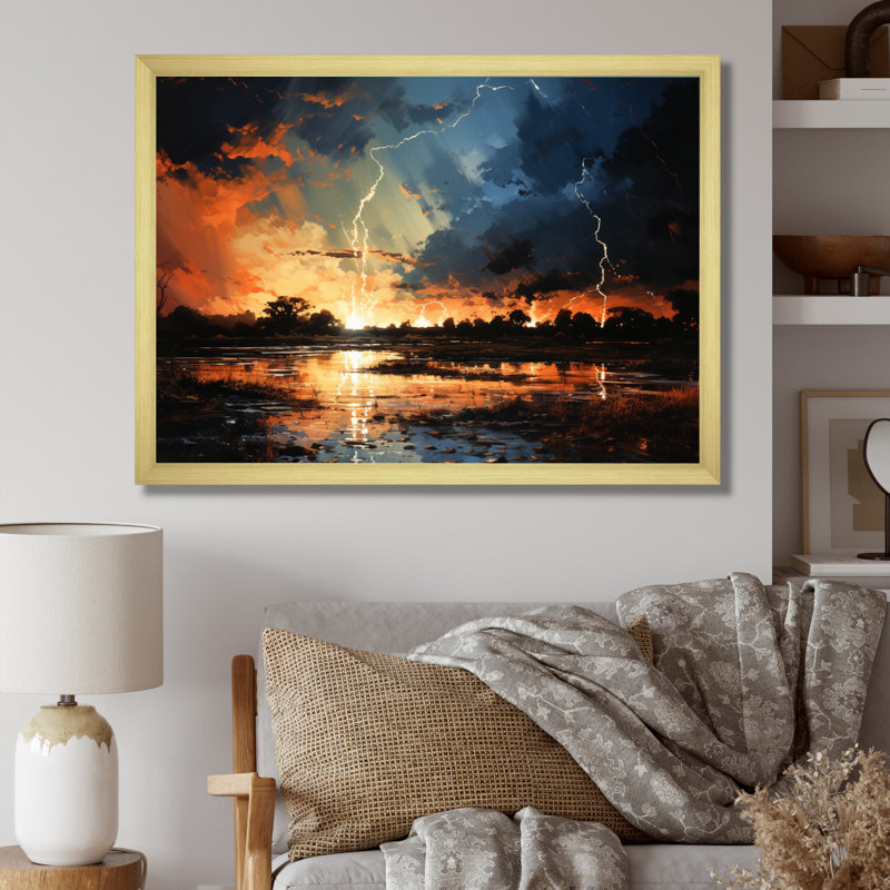 Dramatic Lightning Nights V, reproduction d'art sur toile, H 16 po x l 32 po x P 1 po, Cadre doré simple