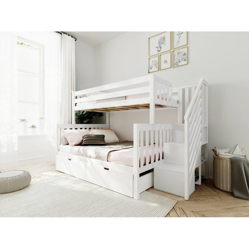 Lit superposé avec tiroirs Janetzi, pour enfants, Simple sur double