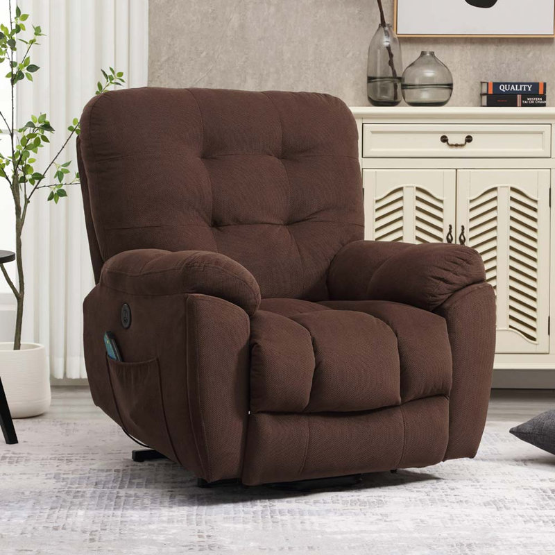Fauteuil inclinable électrique avec massage par vibration et fonction de chauffage, Lin brun