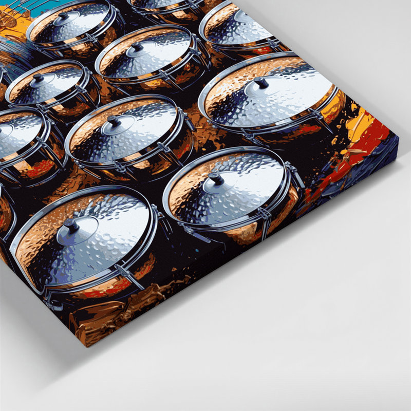 Music Steel Drums Black Canvas Wall Art, 12" H x 12" W