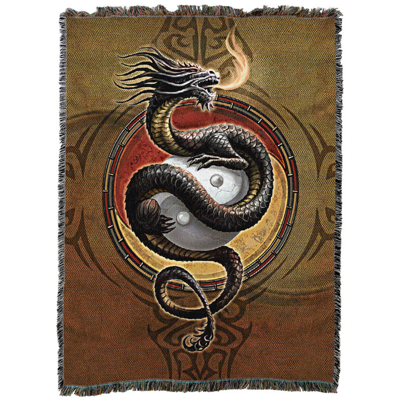 Couverture tissée Yin Yang Protecteur Dragon de Pure Country Weavers par Anne Stokes - Plaid en coton fantaisie - Fabriqué aux États-Unis - 183 cm x 137 cm