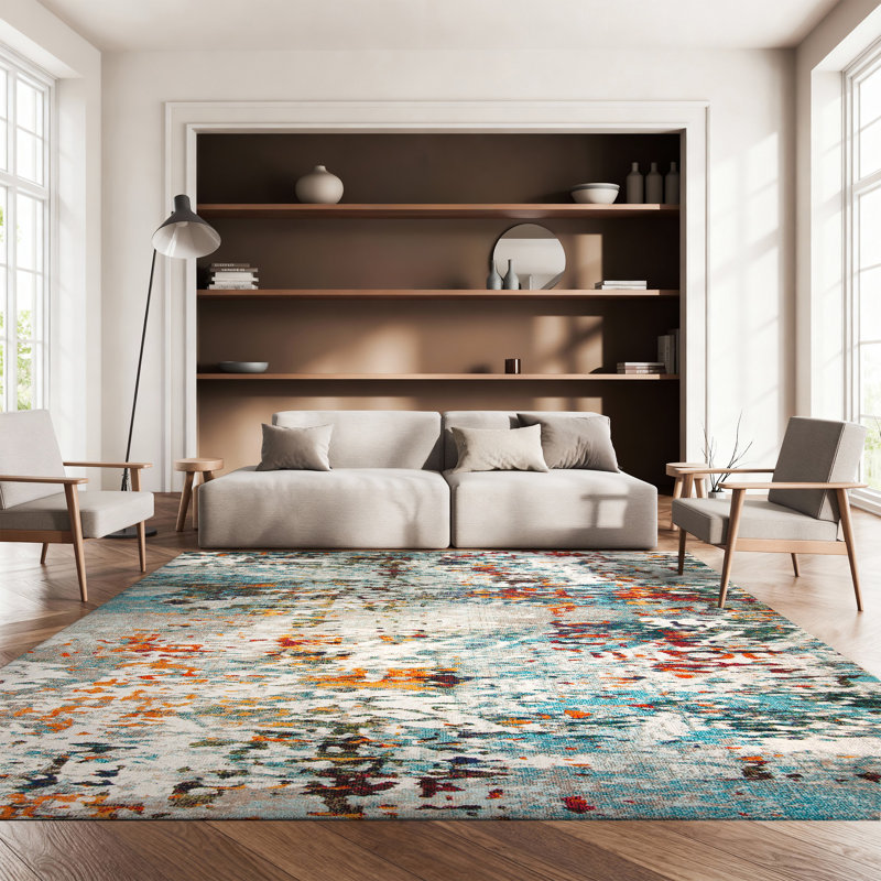 Gammage Abstract Indoor Rug, Gray/Blue, Rectangle 8' x 10'