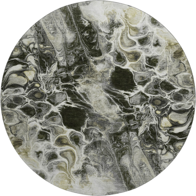 Premium Machine Washable Ralston AMF1936 Abstract Rug, Round 8'