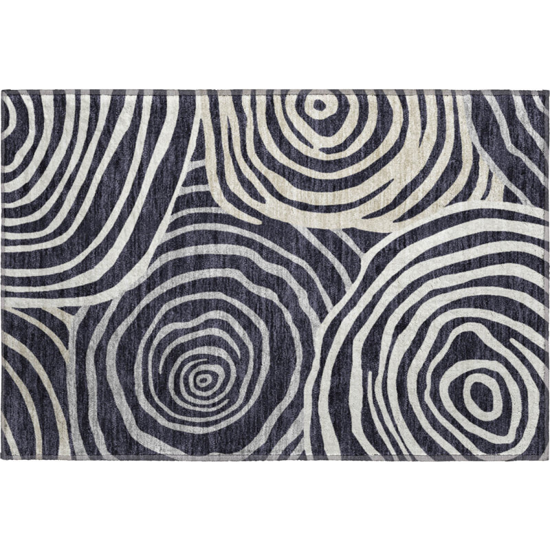 Premium Machine Washable Prisco Black Rug, Rectangle 1'8" x 2'6"