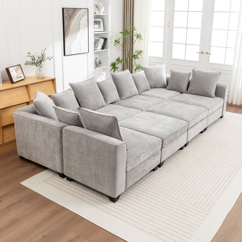 Canapé-lit modulaire 8 pièces Bennett, Gris chenille