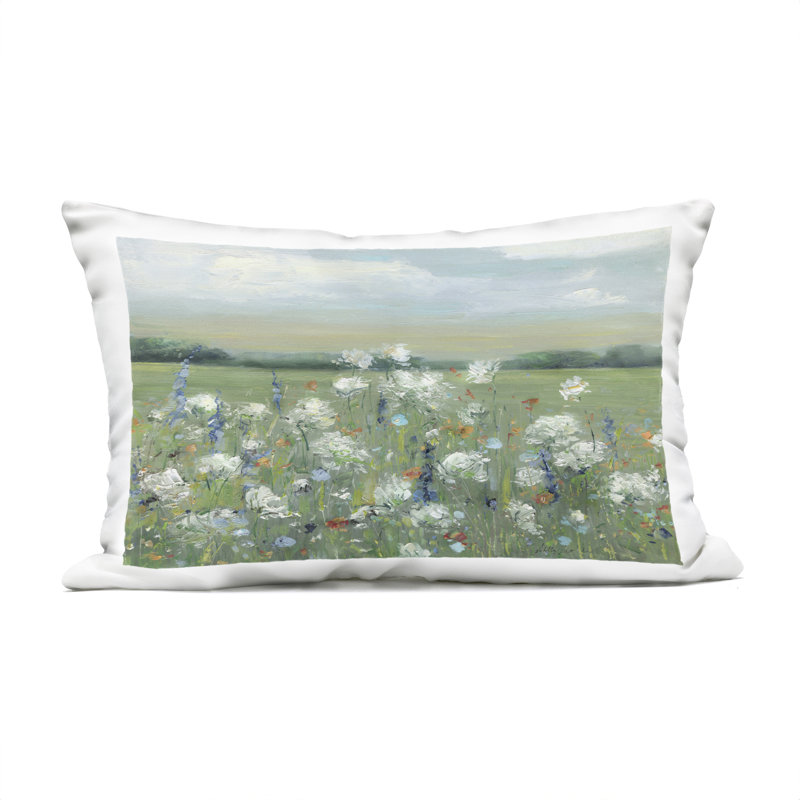 Dappled Meadow Flowers in Field Outdoor Printed Pillow design by Sally Swatland
